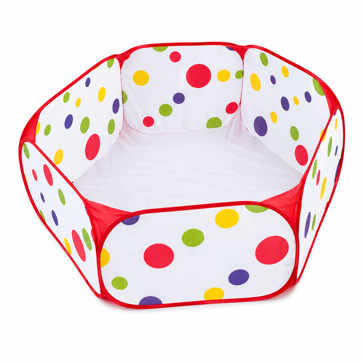 Foldable children’s ball pit playpen with colourful dot pattern designed for indoor and outdoor play
