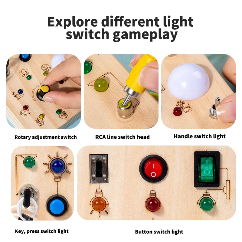 Wooden Sensory Busy Board for Kids | Montessori Circuit Board Toy for Learning & Fine Motor Skills