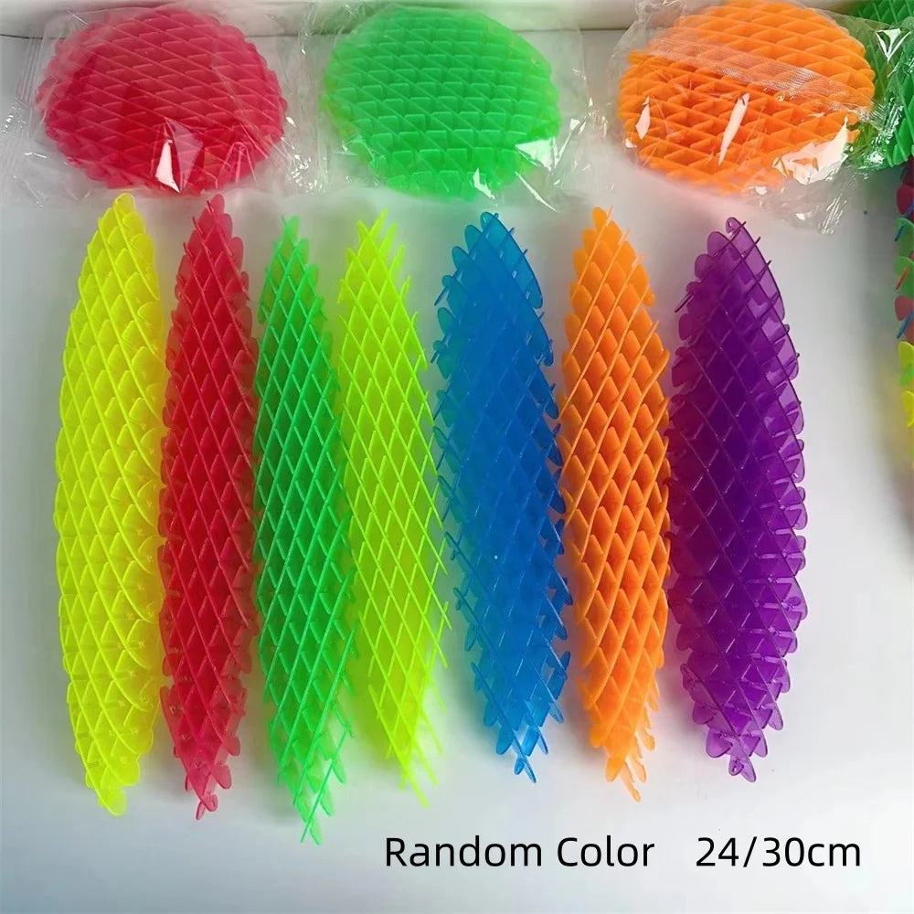 Colorful honeycomb-like objects in various colors on a white background