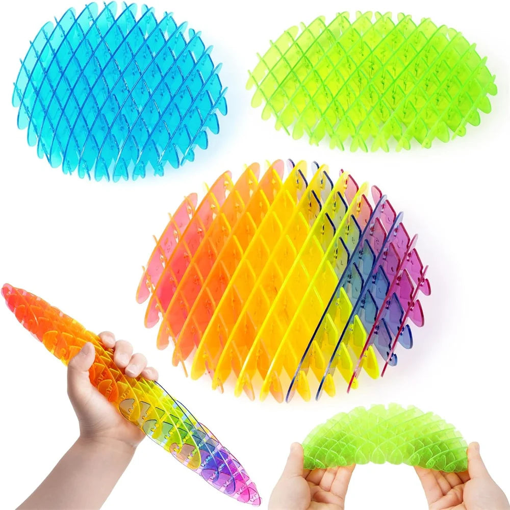Colorful honeycomb-like toys with a hand holding one of them on a white background