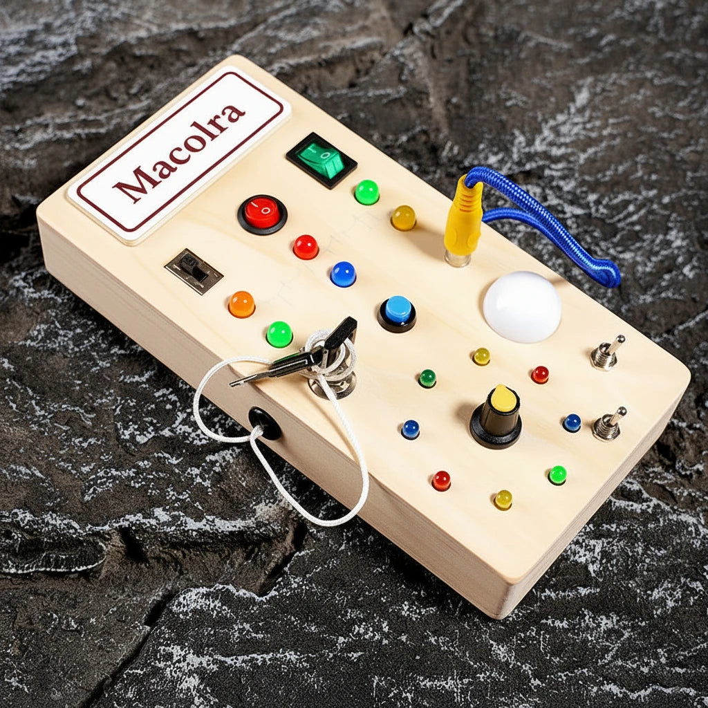 Wooden Sensory Busy Board for Kids | Montessori Circuit Board Toy for Learning & Fine Motor Skills