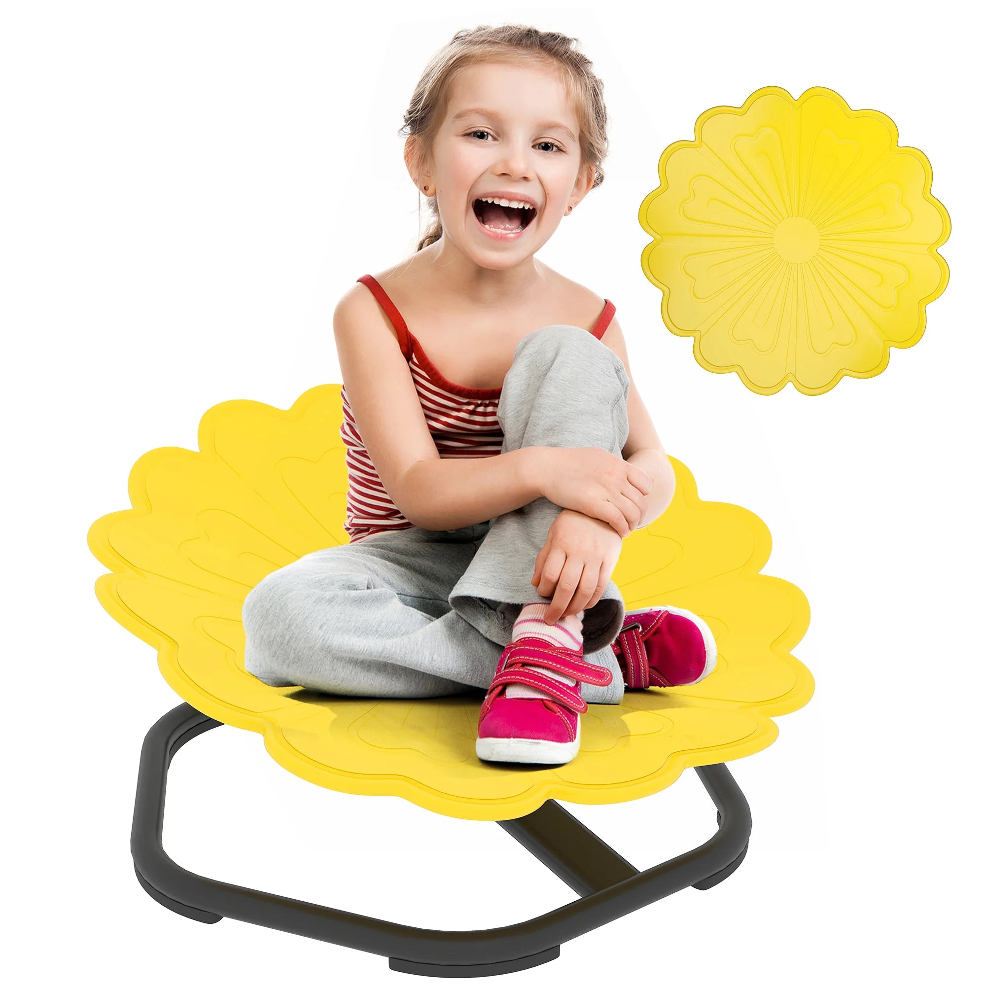 Yellow sensory swivel chair designed for children to support balance and active play