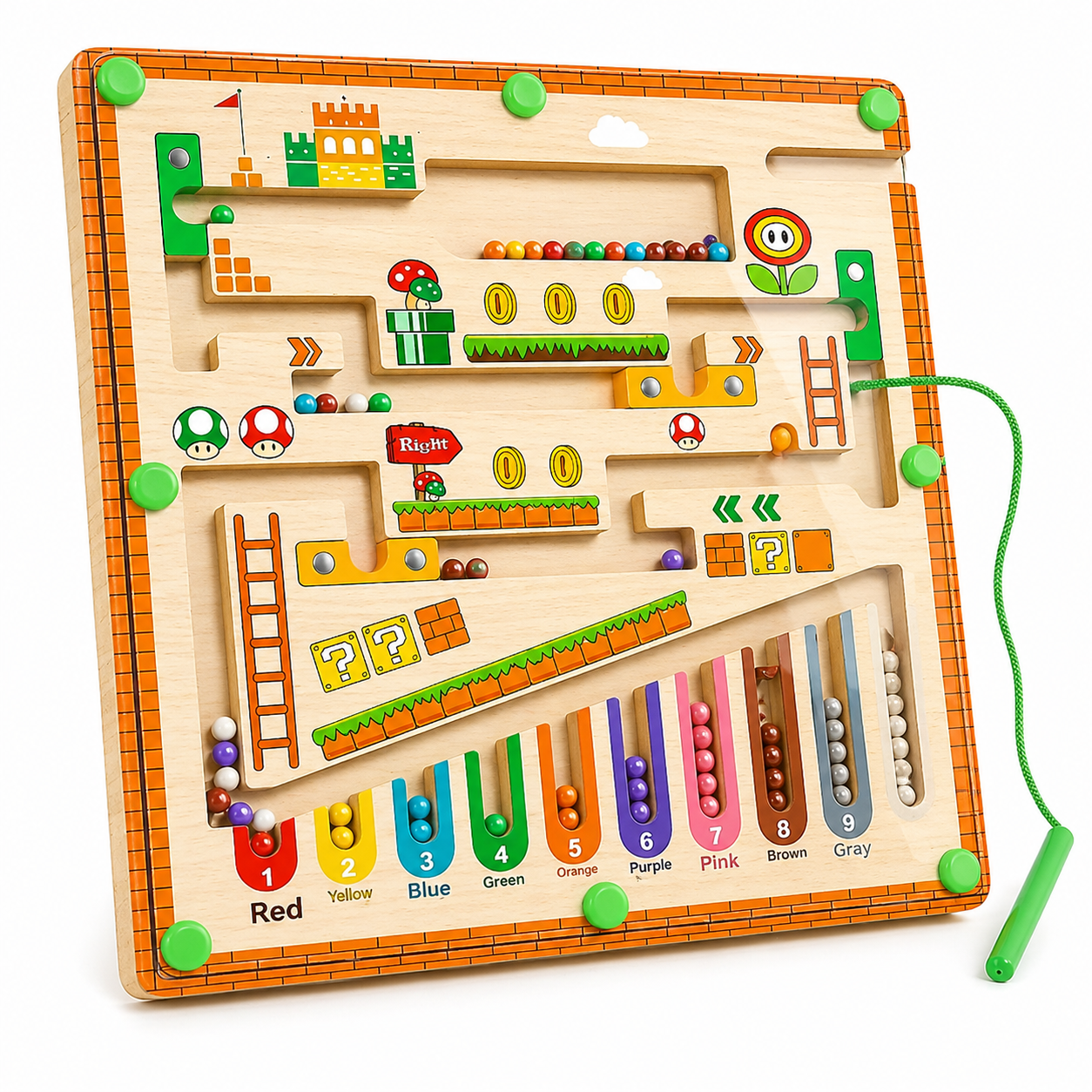 Wooden sensory magnetic maze board for children designed to improve focus and colour recognition