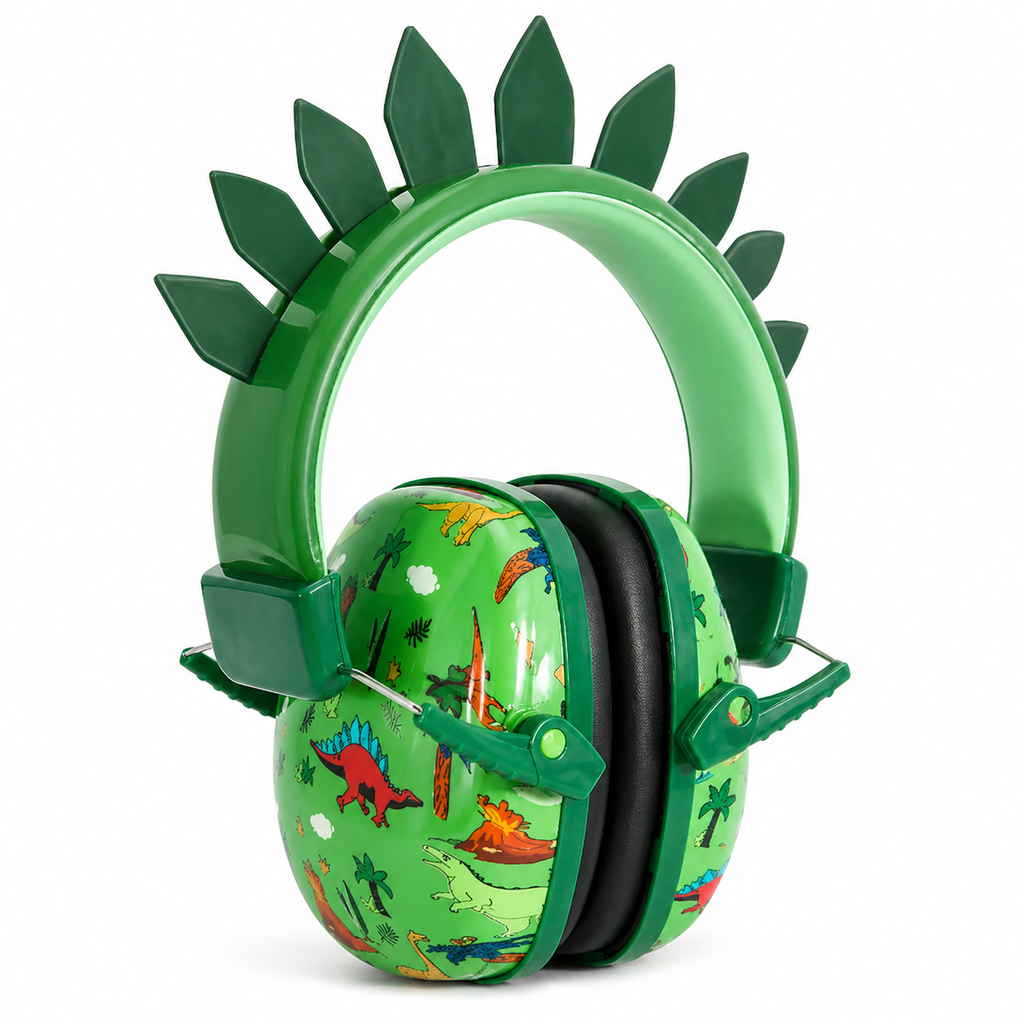 Green dinosaur kids ear defenders designed for noise reduction and sensory support
Children’s noise reducing earmuffs with dinosaur design for calm environments